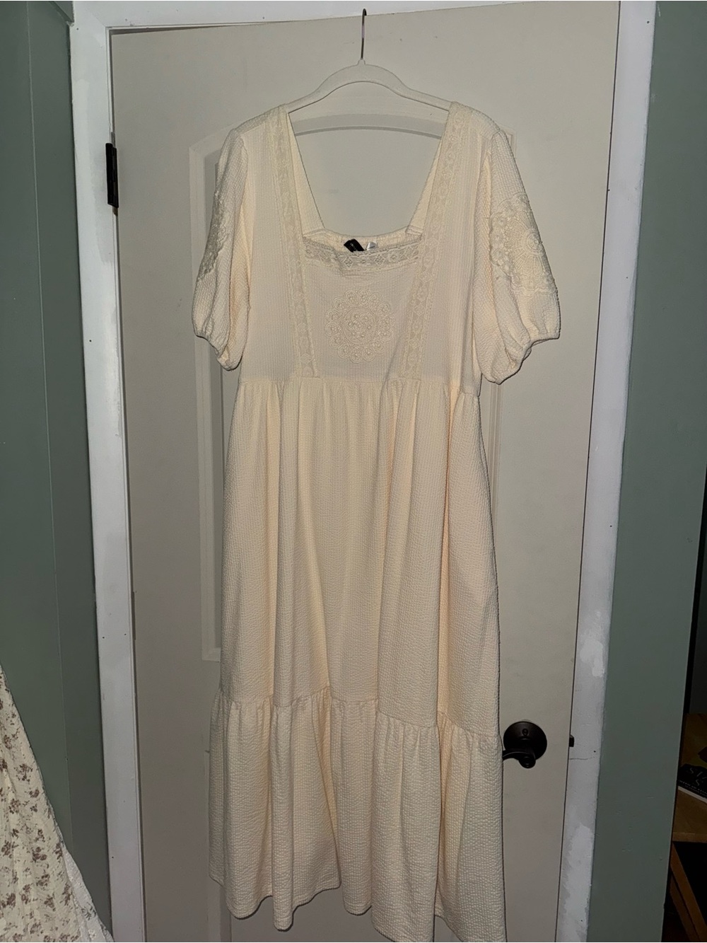 Piper & Scoot Cream Embroidered Puff Sleeve Maxi Dress